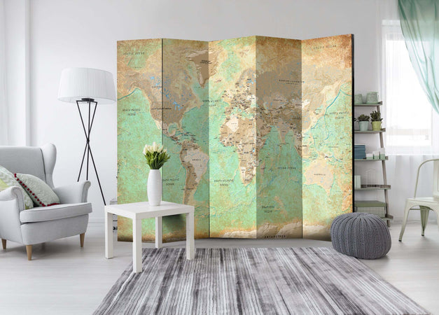Paravento-Turquoise-World-Map-[Room-Dividers]