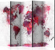 Paravento-World-Map:-Red-Watercolors-II-[Room-Dividers]