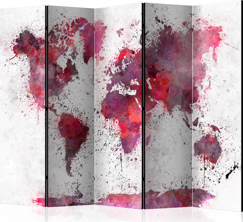 Paravento-World-Map:-Red-Watercolors-II-[Room-Dividers]