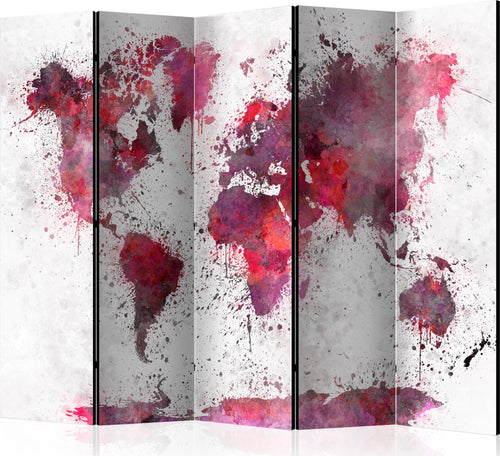 Paravento-World-Map:-Red-Watercolors-II-[Room-Dividers]