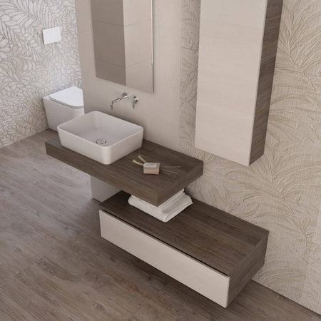 Parete Attrezzata Bagno Completa Design Moderno 7Pz. Mobile Arredo Bagno Rovere Chiaro E Scuro + Mensola+ Lavabo Da Appoggio in Ceramica Bianca + Specchio E Armadio Pensile Casa e cucina/Bagno/Mobili da bagno/Mobiletti e armadietti/Mobili a muro Shopbagno.it - Roma, Commerciovirtuoso.it