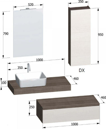 Parete Attrezzata Bagno Completa Design Moderno 7Pz. Mobile Arredo Bagno Rovere Chiaro E Scuro + Mensola+ Lavabo Da Appoggio in Ceramica Bianca + Specchio E Armadio Pensile Casa e cucina/Bagno/Mobili da bagno/Mobiletti e armadietti/Mobili a muro Shopbagno.it - Roma, Commerciovirtuoso.it