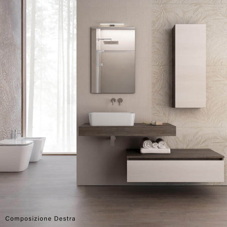 Parete Attrezzata Bagno Completa Design Moderno 7Pz. Mobile Arredo Bagno Rovere Chiaro E Scuro + Mensola+ Lavabo Da Appoggio in Ceramica Bianca + Specchio E Armadio Pensile Casa e cucina/Bagno/Mobili da bagno/Mobiletti e armadietti/Mobili a muro Shopbagno.it - Roma, Commerciovirtuoso.it