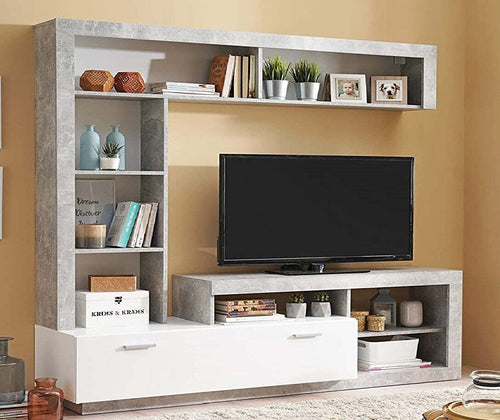 parete-attrezzata-tv-da-soggiorno-cucina-per-salotto-moderna-bianca-e-grigio-cemento-T2239,5S