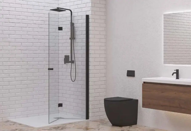Parete Walk In A Libro H200cm Trasparente 6mm S7 Profilo Nero - Shopbagno.it