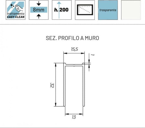 Parete-Doccia-Walkin-Anticalcare-8mm-H200-profilo-Bianco-Opaco-Lucido-GARDENIA