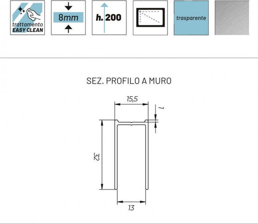 Parete-Doccia-Walkin-Anticalcare-8mm-H200-profilo-Nickel-Spazzolato-GARDENIA