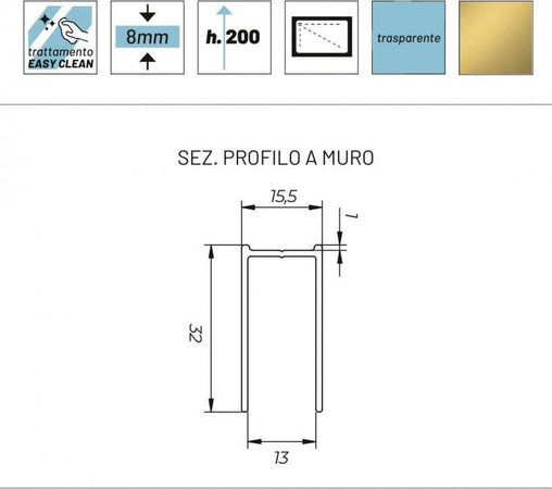 Parete-Doccia-Walkin-Anticalcare-8mm-H200-profilo-Oro-Satinato-GARDENIA