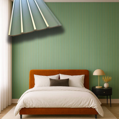 Asta intera 12x127x2800mm di Rivestimento Parete Boiserie cannettato Lamelli in polimeri SALVIA VINTAGE and GOLD