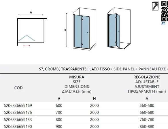 Parete Walk In A Libro H200cm Trasparente 6mm S7 Profilo Nero