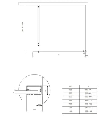 Parete Walkin H200cm Fumè 8mm Anticalcare Profili Cromo