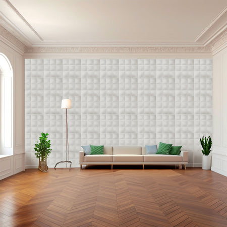 €1,99 Pannello in fibra naturale a parete 3D, rivestimento di lusso 3D 50X50cm BIANCO verniciabile QUADRATI - Eternal Parquet