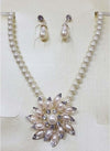 Parure-Collana-Perle-Con-Ciondolo-Fiore-Orecchini-Strass-Brillantini-Bigiotteria