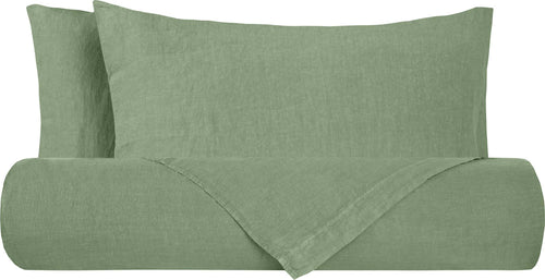 Parure copripiumino in puro lino stone washed  VERDE OLIVA Casa e cucina/Tessili per la casa/Biancheria da letto/Copripiumini e set da letto/Set copripiumini e federe Vanita di raso - Sesto San Giovanni, Commerciovirtuoso.it