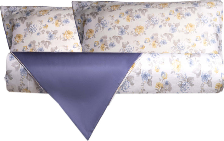 Parure Copripiumino In Raso Di Puro Cotone Romance Azzurro / Blu Completo Letto Fantasia Fiori Made in Italy 100% Raso Casa e cucina/Tessili per la casa/Biancheria da letto/Copripiumini e set da letto/Set copripiumini e federe Vanita di raso - Sesto San Giovanni, Commerciovirtuoso.it