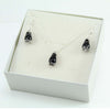 Parure donna collana e orecchini in argento su coccu con pietra onice a goccia