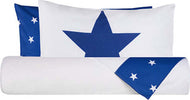 Parure-letto-lenzuola-Cotone-Tinta-Unita-Bianco-e-Federe-Bifaccia-100%-cotone-made-in-Italy-BIANCO-CON-BORDO-STELLINE-BLU