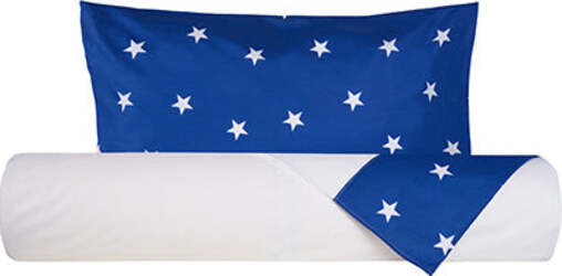 Parure-letto-lenzuola-Cotone-Tinta-Unita-Bianco-e-Federe-Bifaccia-100%-cotone-made-in-Italy-BIANCO-CON-BORDO-STELLINE-BLU