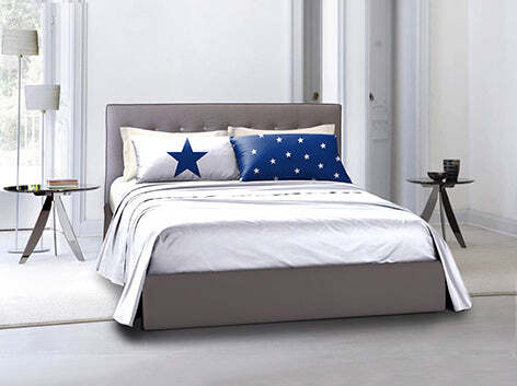 Parure-letto-lenzuola-Cotone-Tinta-Unita-Bianco-e-Federe-Bifaccia-100%-cotone-made-in-Italy-Stelle-Blu