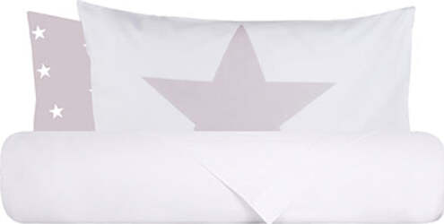 Parure-letto-lenzuola-Cotone-Tinta-Unita-Bianco-e-Federe-Bifaccia-100%-cotone-made-in-Italy-Stelle-Rosa