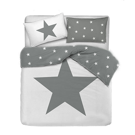 Set copripiumino federe letto 100% cotone stampa digitale STELLA GRIGIO/STELLINE