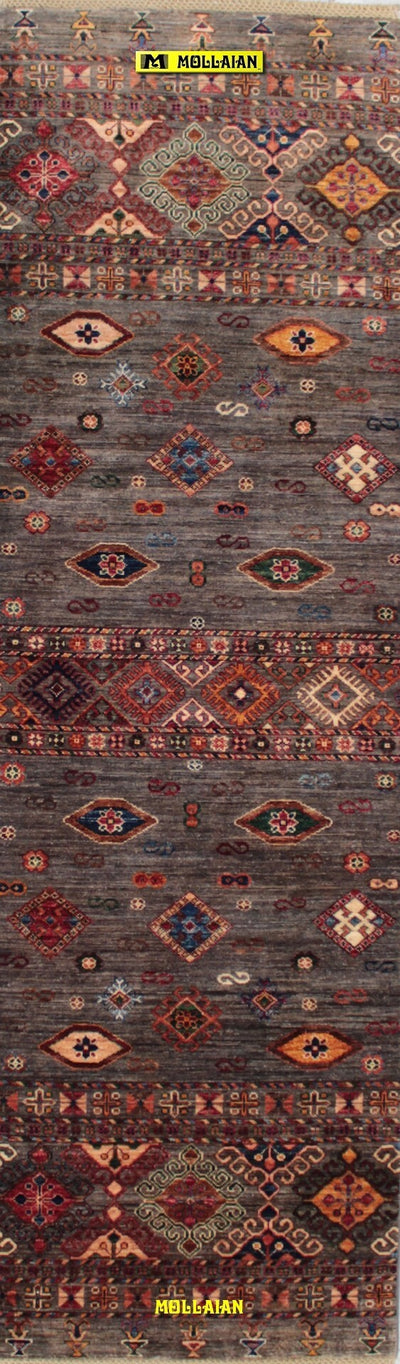 Passatoia-Khorgin-Shabargan-Moderna-Originale-Extra-Fine-246x77---Multicolore-Brillante-Grigio