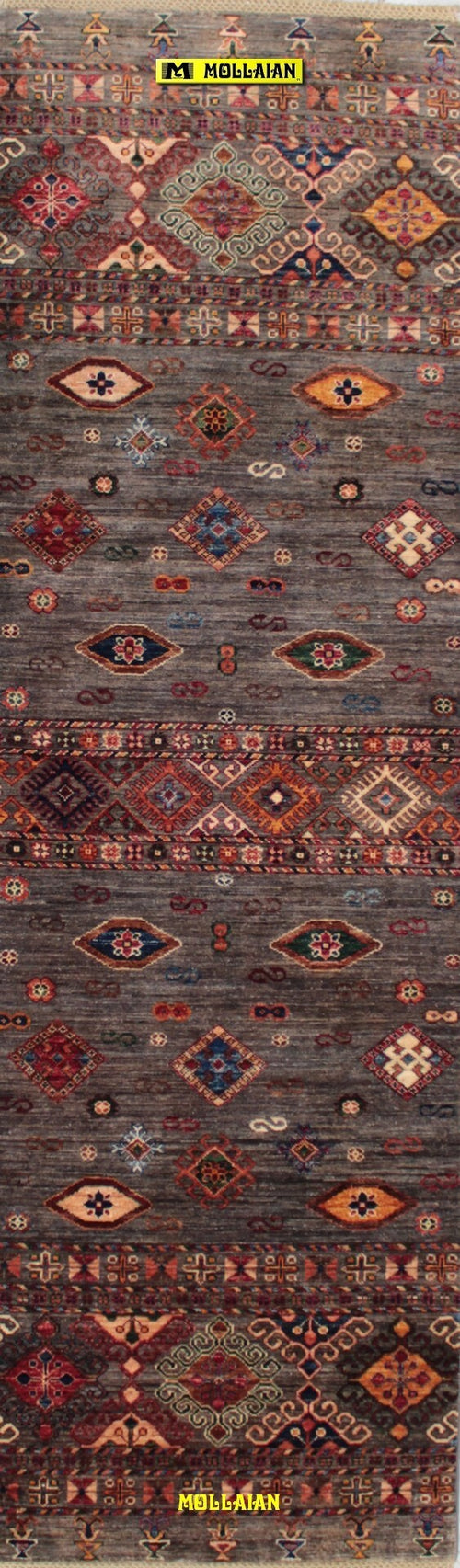 Passatoia-Khorgin-Shabargan-Moderna-Originale-Extra-Fine-246x77---Multicolore-Brillante-Grigio