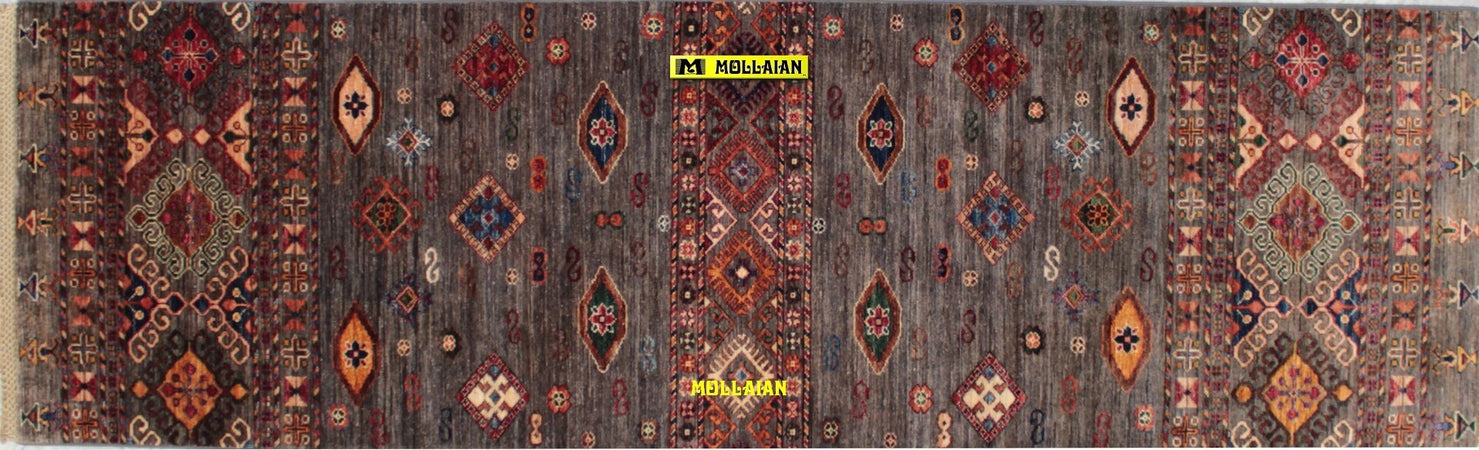 Passatoia-Khorgin-Shabargan-Moderna-Originale-Extra-Fine-246x77---Multicolore-Brillante-Grigio