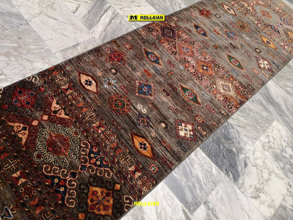Passatoia-Khorgin-Shabargan-Moderna-Originale-Extra-Fine-246x77---Multicolore-Brillante-Grigio