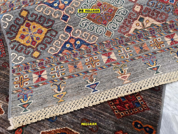 Passatoia-Khorgin-Shabargan-Moderna-Originale-Extra-Fine-246x77---Multicolore-Brillante-Grigio