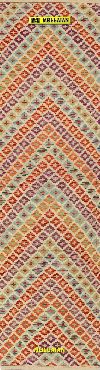 Passatoia Kilim Kaudani Melange 291x79cm Tappeto Runner Lana, Colori Vegetali Melange, Disegno Moderno, Double Face Casa e cucina/Tessili per la casa/Tappeti e tappetini/Tappeti Runner Mollaian Tappeti - Lecce, Commerciovirtuoso.it
