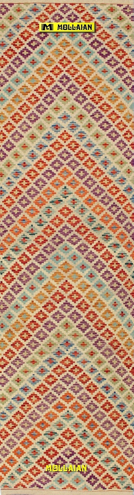 Passatoia Kilim Kaudani Melange 291x79cm Tappeto Runner Lana, Colori Vegetali Melange, Disegno Moderno, Double Face Casa e cucina/Tessili per la casa/Tappeti e tappetini/Tappeti Runner Mollaian Tappeti - Lecce, Commerciovirtuoso.it