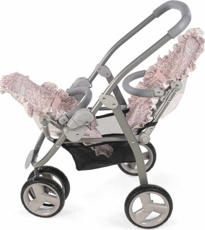 Passeggino-Gemellare-per-Bambole-Pasito-A-Pasito-Lili-Grey/Pink-Flower