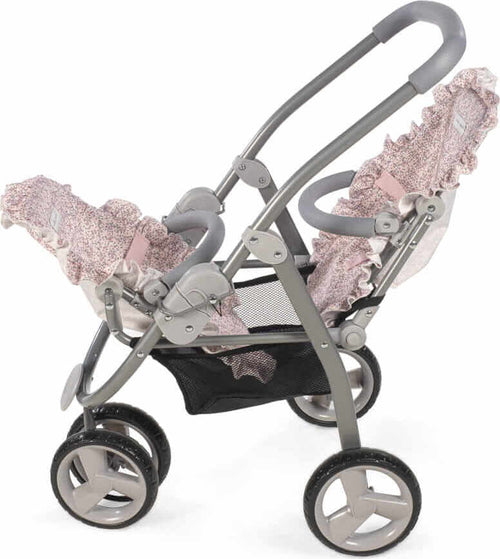 Passeggino-Gemellare-per-Bambole-Pasito-A-Pasito-Lili-Grey/Pink-Flower