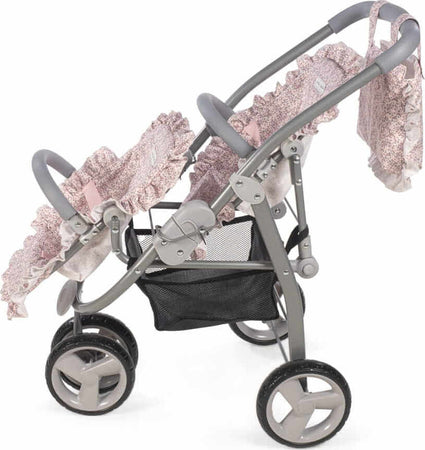 Passeggino-Gemellare-per-Bambole-Pasito-A-Pasito-Lili-Grey/Pink-Flower