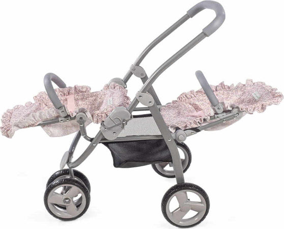 Passeggino-Gemellare-per-Bambole-Pasito-A-Pasito-Lili-Grey/Pink-Flower