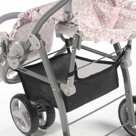 Passeggino-Gemellare-per-Bambole-Pasito-A-Pasito-Lili-Grey/Pink-Flower