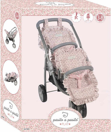 Passeggino-Gemellare-per-Bambole-Pasito-A-Pasito-Lili-Grey/Pink-Flower