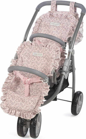 Passeggino-Gemellare-per-Bambole-Pasito-A-Pasito-Lili-Grey/Pink-Flower