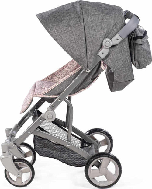 Passeggino-Grande-per-Bambole-Pasito-A-Pasito-Lili-Grey/Pink-Flower