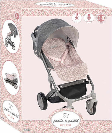 Passeggino-Grande-per-Bambole-Pasito-A-Pasito-Lili-Grey/Pink-Flower