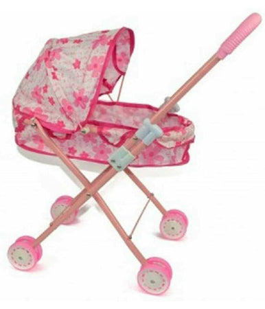 Passeggino Per Bambole Con Cappottina Carrozzina Richiudibile 4 Ruote