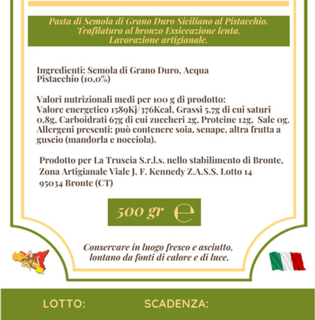 Pasta di Semola di Grano Duro al Pistacchio - Paccheri