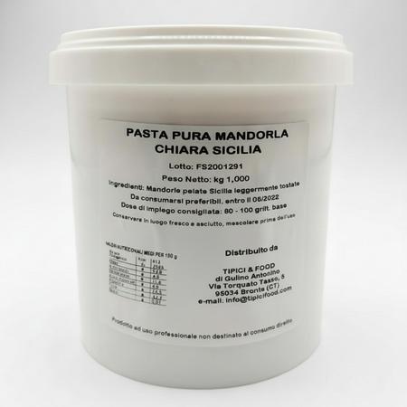 Pasta Pura di Mandorla Chiara Siciliana 100% Produzione Italiana Produzione Artigianale Ideale per Dolci Tipici&Food