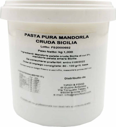 Pasta Pura di Mandorla Cruda di Sicilia Produzione 100% Siciliana 3% di Mandorle pelate Amare Sicilia Prodotto Artigianale Pasta Pura Tipici & Food - Bronte, Commerciovirtuoso.it