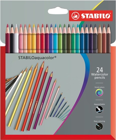 Pastelli Aquacolor 1624-3 - tratto 2 8 mm - colori assortiti - Stabilo - astuccio 24 pezzi Giochi e giocattoli/Attività creative/Accessori per disegnare e colorare/Pennelli Eurocartuccia - Pavullo, Commerciovirtuoso.it