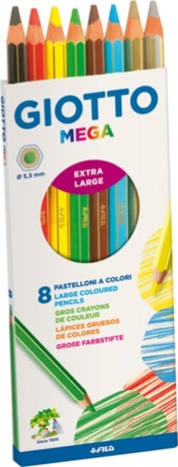 Pastelli colorati Mega - diametro mina 5 5 mm - colori assortiti - Giotto - astuccio 8 pezzi Giochi e giocattoli/Attività creative/Accessori per disegnare e colorare/Pennelli Eurocartuccia - Pavullo, Commerciovirtuoso.it