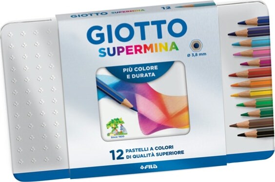 Pastello Supermina - mina 3 8 mm - colori assortiti - Giotto - astuccio in metallo 12 pezzi Giochi e giocattoli/Attività creative/Accessori per disegnare e colorare/Pennelli Eurocartuccia - Pavullo, Commerciovirtuoso.it