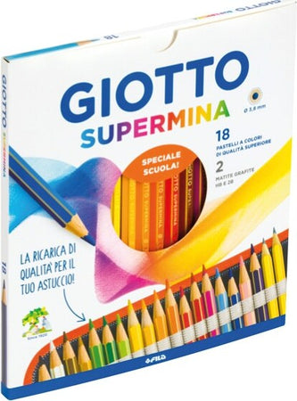 Pastello Supermina - mina 3 8 mm - con 2 matite HB - 2B - Giotto - astuccio 18 + 2 pezzi Giochi e giocattoli/Attività creative/Accessori per disegnare e colorare/Pennelli Eurocartuccia - Pavullo, Commerciovirtuoso.it