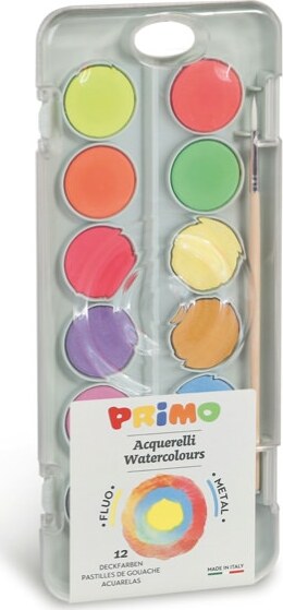 Pastiglie Acquerelli fluo e metal - Primo - astuccio 12 pezzi Giochi e giocattoli/Attività creative/Accessori per disegnare e colorare/Pittura/Pittura per le dita Eurocartuccia - Pavullo, Commerciovirtuoso.it